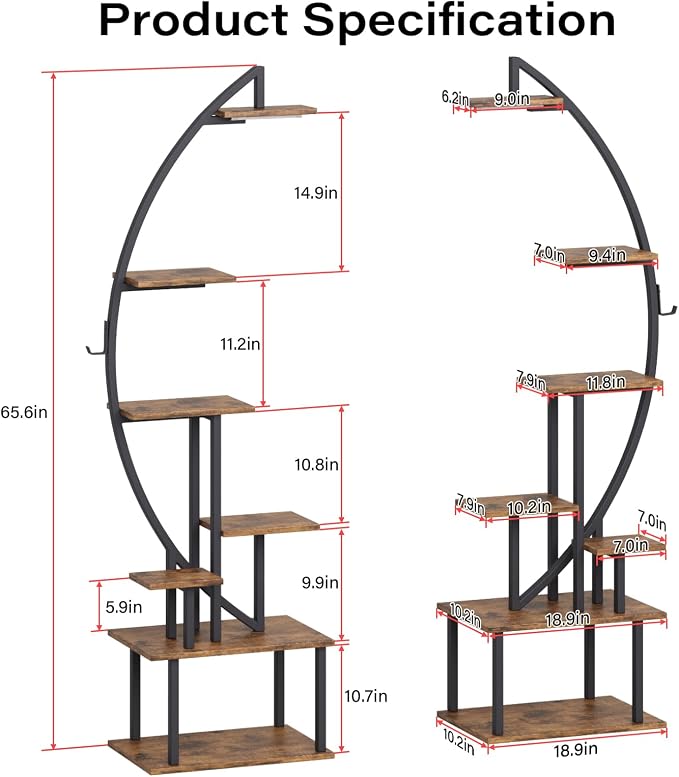 Tall Bookshelf with Lights, 2 Pack Ladder Bookcase, 7 Tier Arched Home Office Storage Book Collectibles Shelves, 64" Modern Corner Display Shelf for Bedroom Living Room Balcony, Rustic Brown