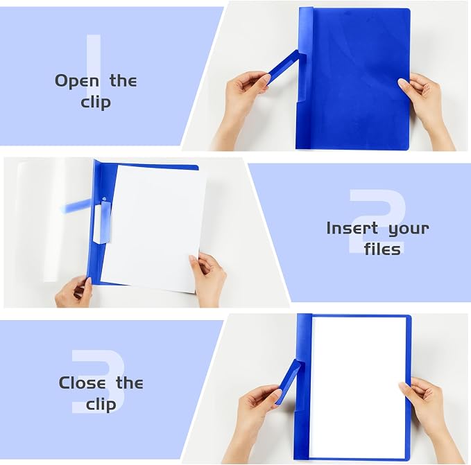 Maitys 50 Pack Durable Clear Report Covers with Clip 11 x 9 Inch Resume Portfolio Folder Letter Size Presentation Folder Transparent Front Report Blinder Interview School Business Student (Blue)