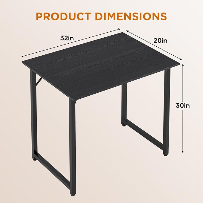 PayLessHere | 32 Inch Computer Desk | Black | Sturdy Office Desk | Metal Frame, Adjustable Feet | Water-Resistant, Scratchproof Surface | Writing Table for Home Office or Study | Pack of 1