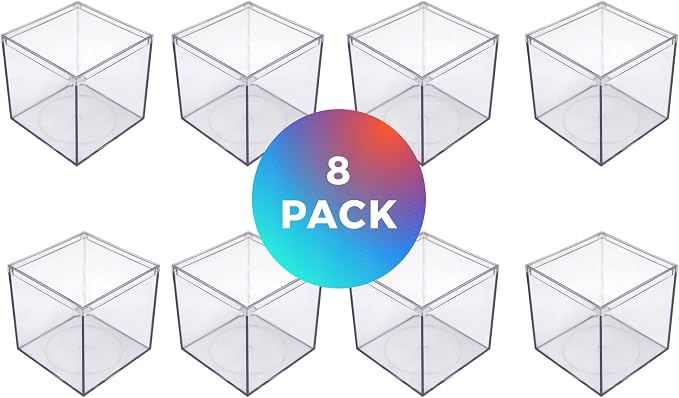 8-Pk Clear Acrylic Boxes with Lids, 4x4x4in, Candy, Party Favors & Gifts | Clear 4x4x4in boxes for candy gifts & party favors, ornaments & collectibles. BPA-free, made in USA.