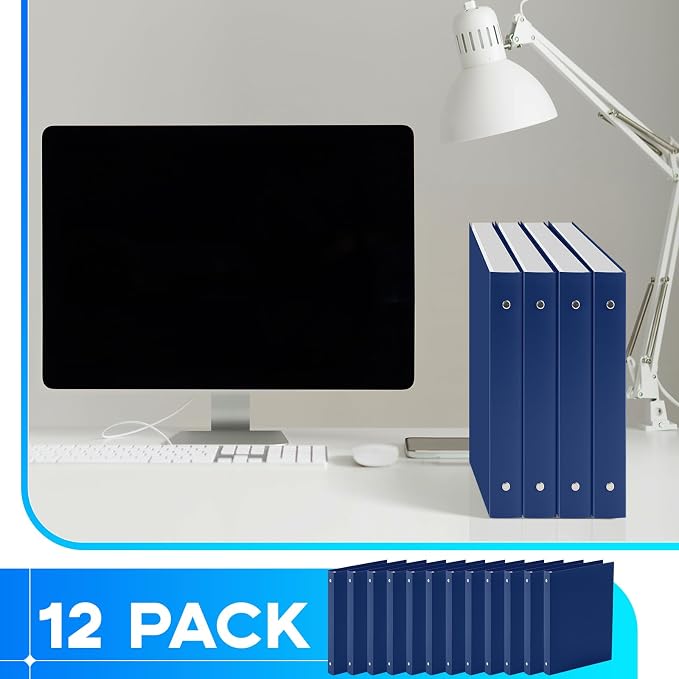 Henoyso 12 Pcs 0.5 Inch Mini 3 Ring Binders Fits 5.5" x 8.5" Paper, Holds(Capacity 140 Sheets), Plastic Flexible Three Round Rings Small Navy Blue A5 Binders Bulk for School, Office Use, Photo Album