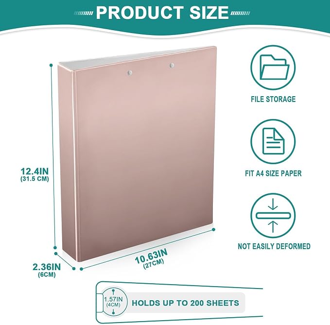 KLL Three Rings Binders 1-1/2 Inch With Interior Pockets - 1/2 Pack School Supplies Hardcover Rose Gold Gradient