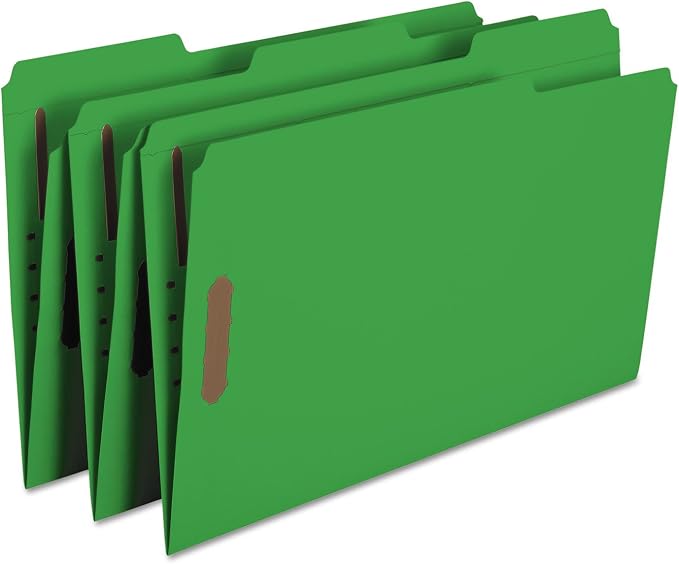Smead Fastener File Folder, 2 Fasteners, Reinforced 1/3-Cut Tab, Legal Size, Green, 50 per Box (17140) (Pack of 1)