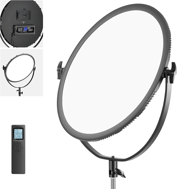 NEEWER LED Bi Color Studio Round Lighting, Ultra Thin Edge Flapjack Light | 18''/45.5cm, 70W, Dimmable Portrait Light, with AC Adapter, 2.4G Wireless Remote, Battery/Light Stand Not Included