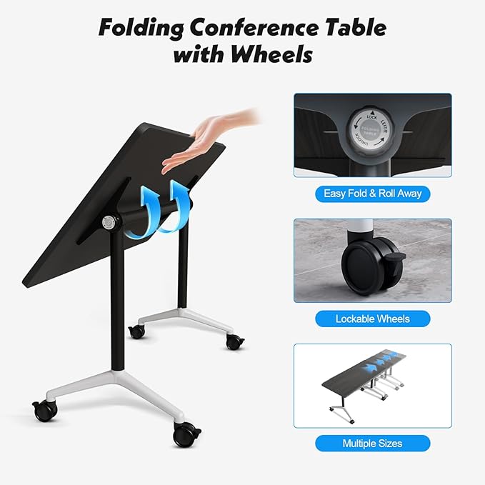 Goakwwuz Conference Room Table, Folding Conference Tables,Thicken Grey Tabletop,Flip Top Wooden Seminar Meeting Room Table for Conference Room Offices (6, Grey, 61.0“)