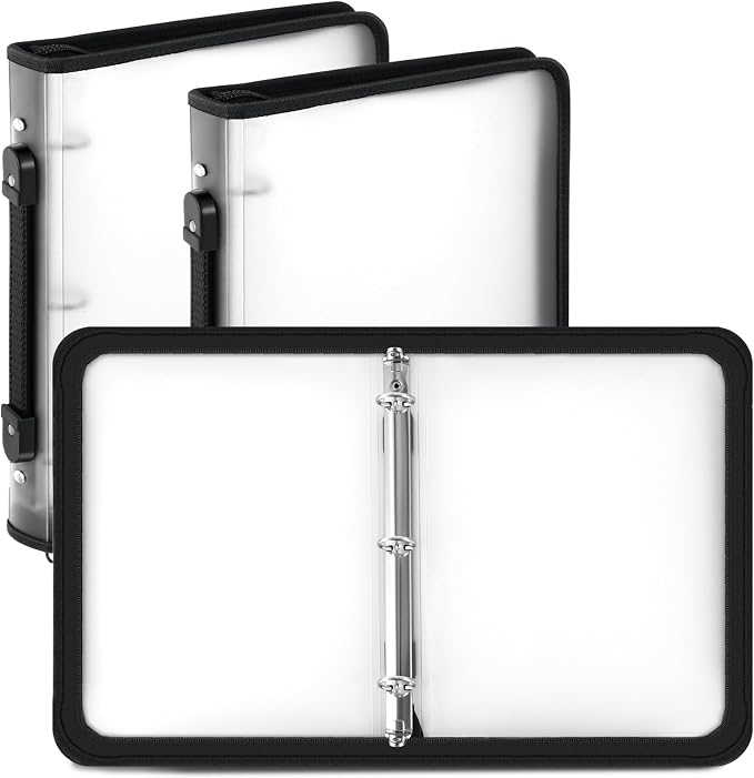 Teling 2 Pcs 2 Inch Zipper Binder 3 Ring Organizer, White | Secure Zipper Closure, Refillable 3 Ring Design, Handle Carry, Fits Letter Size Papers for School, Office and Projects