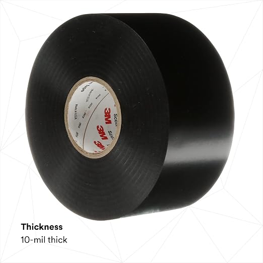 3M Scotchrap Vinyl Corrosion Protection Tape 50, Unprinted, 2 in x 100 ft, Black, 1 Roll, Premium Grade, 10 mil Thick, High Tack, All Weather, RoHS 2011/65/EU