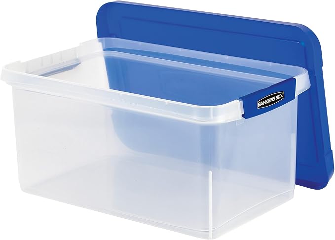 Bankers Box 20-Inch Heavy-Duty Plastic File Box, Letter | Protect letter files in a tough plastic box with hanging rails that keeps documents portable, organized, and secure.