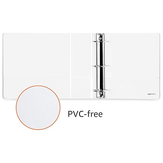 Amazon Basics 3 Ring Binders, 3 Inch D-Ring Organizer for School, Home Office, Paper Storage, White, 2 Pack