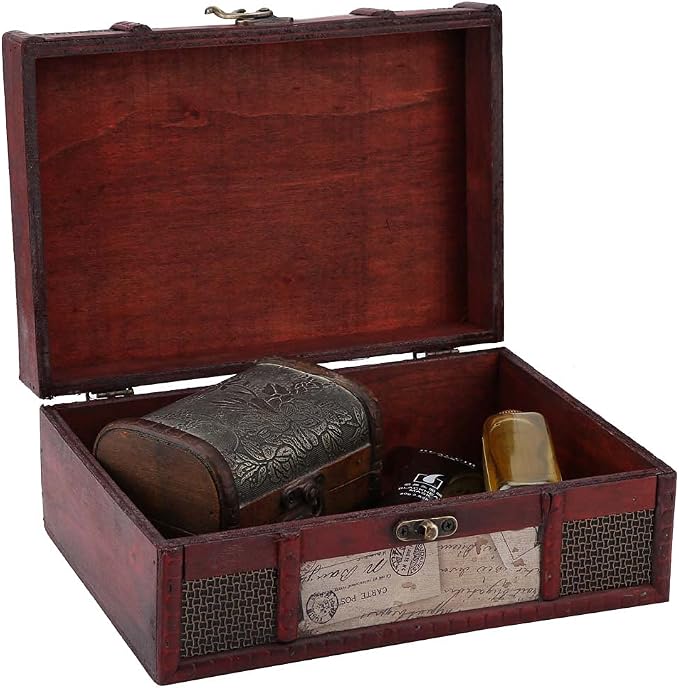 Vintage Keepsake Box, cigar boxes empty Antique Decoration Displays Crafts Wooden Photo Storage for Home Office Hand-Made Treasure Decorative Old-Fashioned