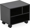 FITUEYES Mobile Printer Stand with Storage, Wood Small Printer Table, Black | Under Desk Rolling Work Cart with Wheels and 3 Compartment Organizer Spaces for Home Office, 15.7 x 11.8 x 13.8