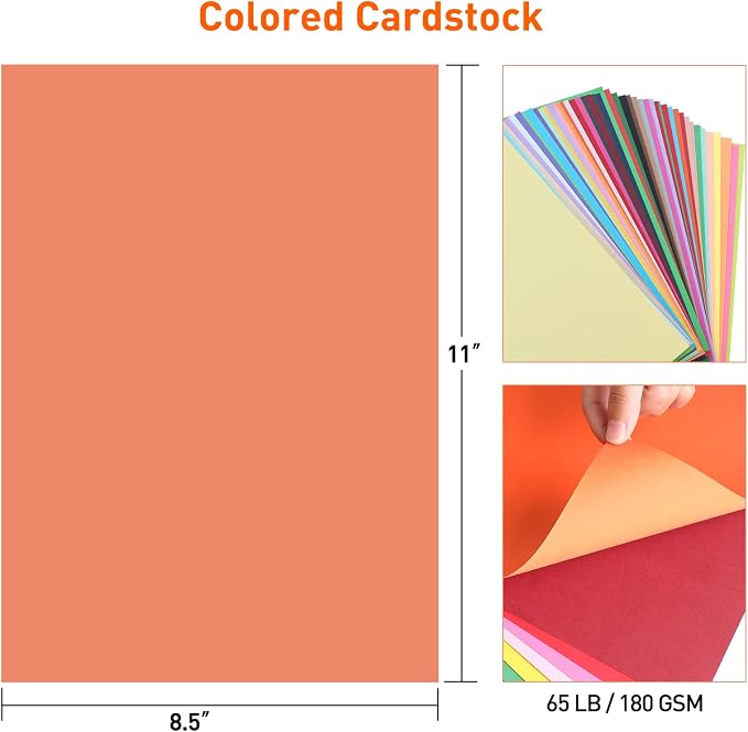 MAXECHO 8.5" x 11" Colored Cardstock 50 Assorted Sheets in 50 Colors, 180 GSM (65 lb) Bulk Construction Paper, Printer Friendly Card Stock for Printing & Making, DIY Crafts, Cricut, School Supplies
