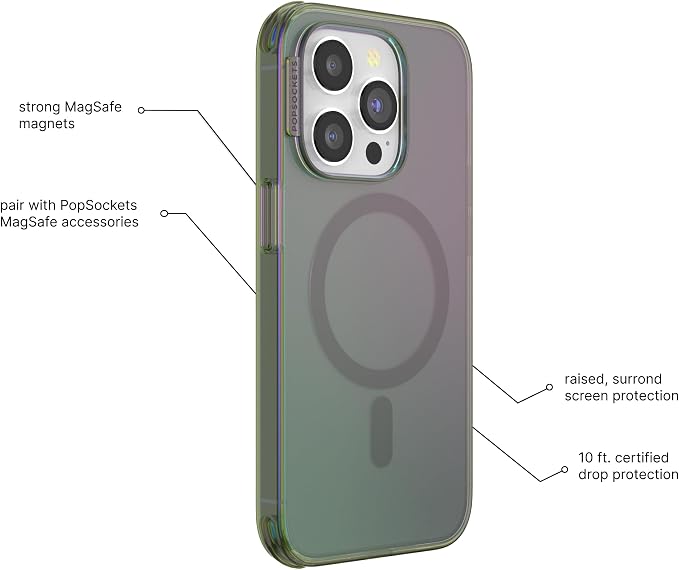 PopSockets iPhone 15 Pro Max Phone Case with MagSafe, Wireless Charging Compatible, Green - Nightshade