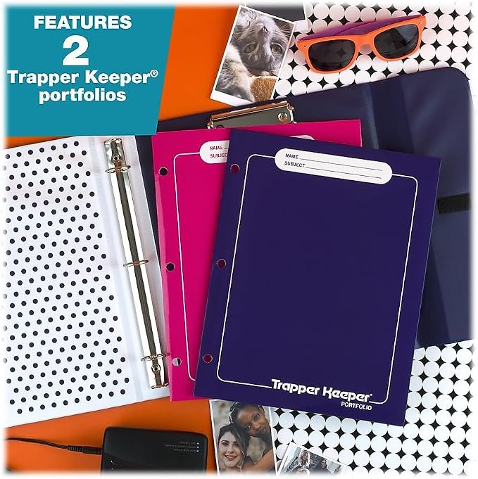 Mead Trapper Keeper Binder, Retro Design, 1 Inch Binder, 2 Folders and Extra Pocket, Metal Rings and Spring Clip, Secure Storage, Animal, Mead School Supplies (260038CP1-ECM)