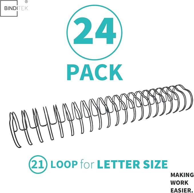 Metal Double Loop Wire Binding Spines, 1-1/4 Inch, 2:1 Pitch, Black 50 Pack | Wire Binding Spines for Letter Size, 21-Loop, 250 Sheet Capacity, for Reports, Manuals and Projects