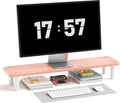 AFOOYO 31.5 Inch Adjustable Monitor Stand Riser, Dual Monitor Stand for Desk, 3 Height Adjustable Computer Stand with Storage, Sturdy Laptop Riser for PC, Laptop, Printer, TV, Pink