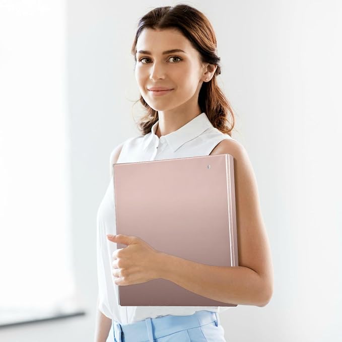 KLL Three Rings Binders 1-1/2 Inch With Interior Pockets - 1/2 Pack School Supplies Hardcover Rose Gold Gradient