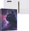 JIPONI 3 Ring Binder Cat Starry Sky 1 Inch Round Binders for Men Women Students, Cute File Organizer for Office School, 1pc