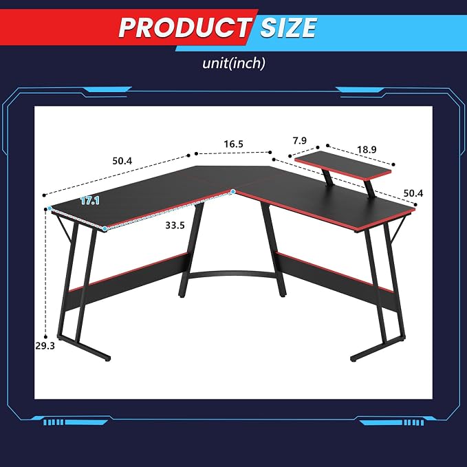 FDW L Shaped 51 Inch Gaming Desk,Corner Computer Desk,PC Gaming Desk,Writing Workstation with Large Monitor Stand for Home Office,Dark Black