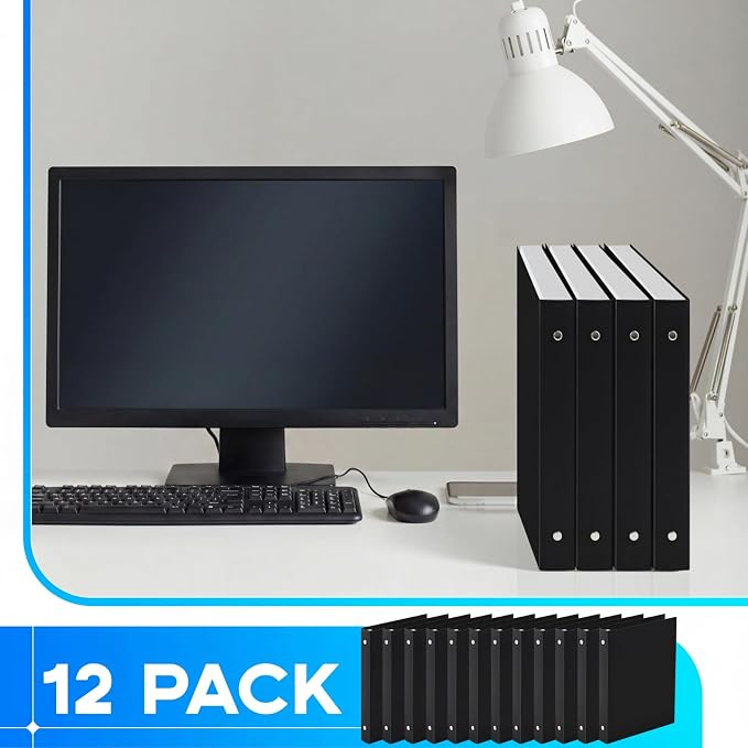 Henoyso 12 Pcs Plastic 1 Inch Mini 3 Ring Binders Fits 5.5" x 8.5" Paper, Holds(Capacity 200 Sheets), Flexible Three Round Rings Small Black A5 Binders Bulk for School, Office Use, Photo Album