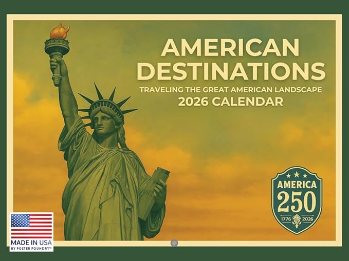 America Vintage Travel Poster Calendar 2026 12 Month | American Made In The USA