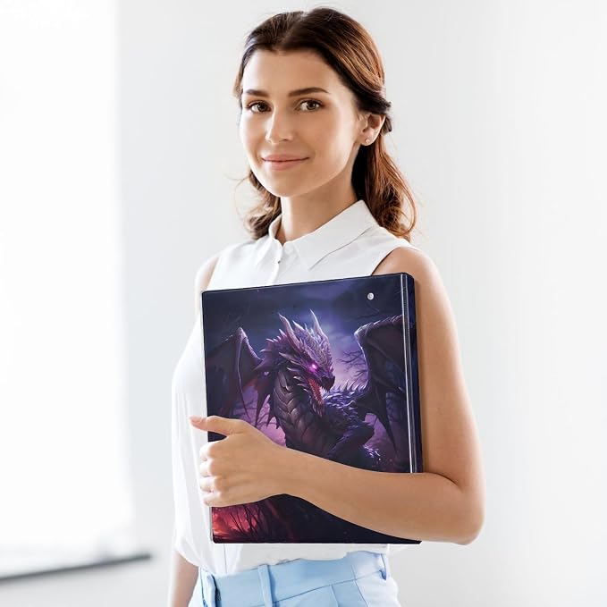 3 Ring Binder Dragon Purple 1.5" Round Ring Binders View Binder with 200 Sheet for Kids School Supplies Women Men Office, 1 Pack