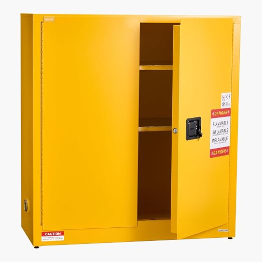VEVOR Flammable Cabinet 18" x 43" x 46", 29 Gallon Flammable Storage Cabinet with Adjustable Shelf, Cold-Rolled and Galvanized Steel Fire Cabinets, for Commercial Industrial Home Use, Yellow