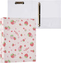 3 Ring Binder Strawberries 1.5 Inch Three Ring Binder | Cute Binder with 3 Storage Pockets for Women School Office Supplies