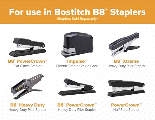 Bostitch Office B8 PowerCrown 0.25 Inch Staples, Pack of 20,000 Staples (STCRP21151/4-4), Silver