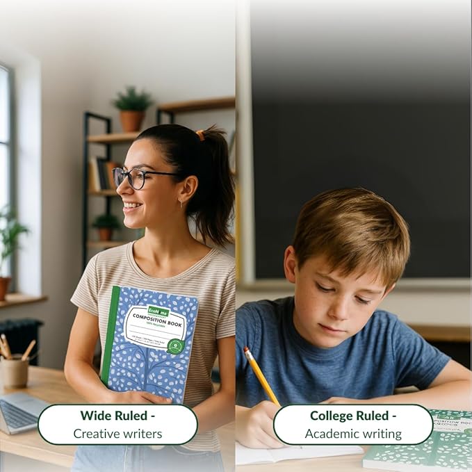 ECONAMA Composition Notebooks Pack of 48 Wide Ruled 200 Pages (100 Sheets) 9.75"x7.5" Black Marble Carbon Neutral Recyclable Paper Eco-Friendly School & Office Supplies For Students and Professionals