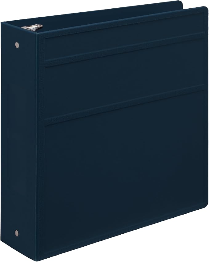 Carstens 3-Inch Heavy Duty 3-Ring Binder - Side Opening, Navy Blue, Durable Plastic, Precision No-Gap Rings, Waterproof Cover, No Pockets, Holds 400 US Letter Sheets, BPA-Free, Made in USA (1749-3R)
