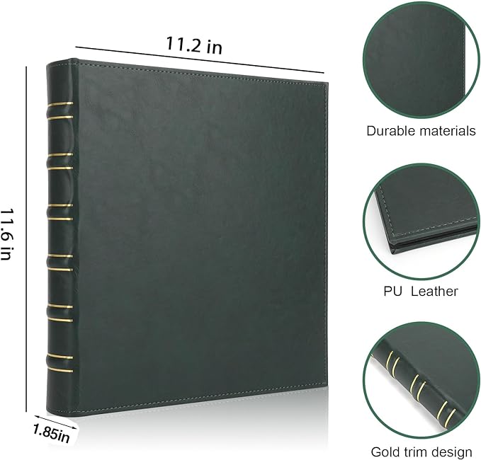 LETVPVOW Vintage Hardback 3 Ring Binder 1 Inch, Professional Leather Binder 3 Ring, Three Ring Binders Fits 8.5" x 11", D Ring Binders for Photo Album, Home, School and Office Supplies- Dark Green