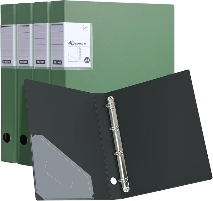 4 Ring Binders,4 Pack D Ring Binder A4 for School, Office(Green)