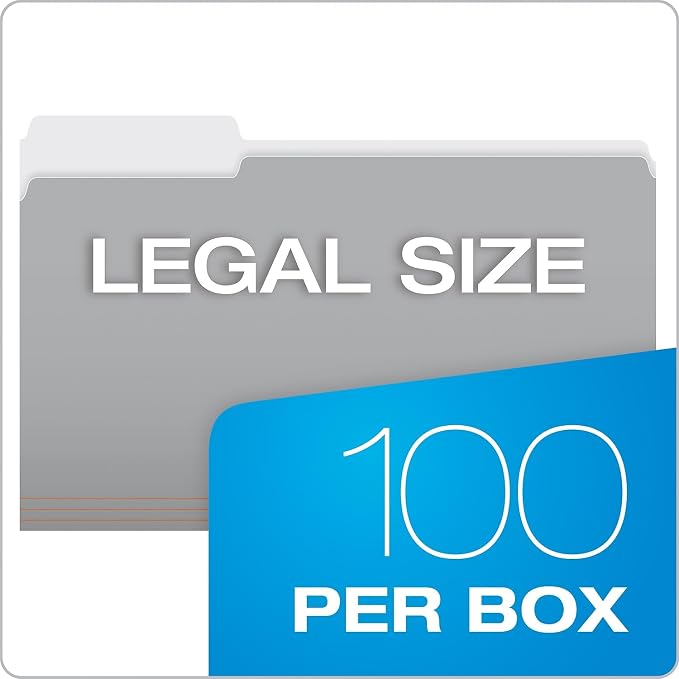 Pendaflex 435013GRA Interior File Folders, 1/3 Cut Top Tab, Legal, Gray (Box of 100)