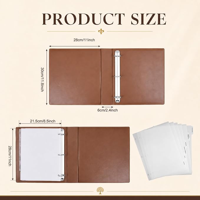 Dunzoom 4 Pcs Estate Planning Portfolio Binder PU Leather 3 Ring Binders with Gold Title and Index Tab Dividers, 11'' x 11.8'' x 2.4'' Estate Planning Organizer (Brown)