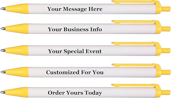 RevMark Personalized Ballpoint Pen, Custom Printed Name, Business or Event Information, Timeless Advertising, USA Made Pens, Promotional Marketing, Smooth Black Ink, Bulk Pack (Yellow,1000 Ct)