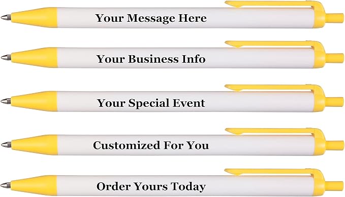 RevMark Personalized Ballpoint Pen, Custom Printed Name, Business or Event Information, Timeless Advertising, USA Made Pens, Promotional Marketing, Smooth Black Ink, Bulk Pack (Yellow,50 Ct)
