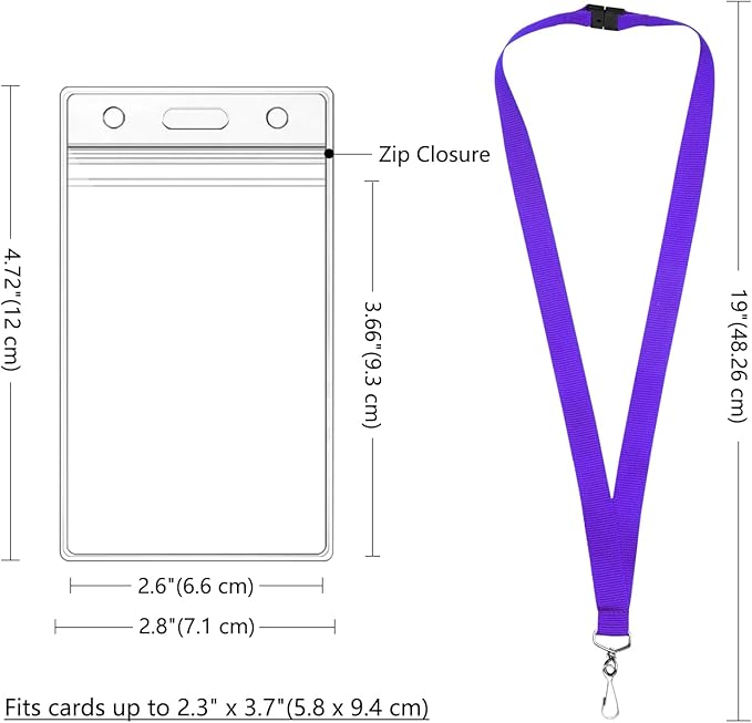 24-Pack Purple Breakaway Lanyards with Waterproof Badge Holders, Polyester Neck Straps for ID Cards, Events, Office, and Schools