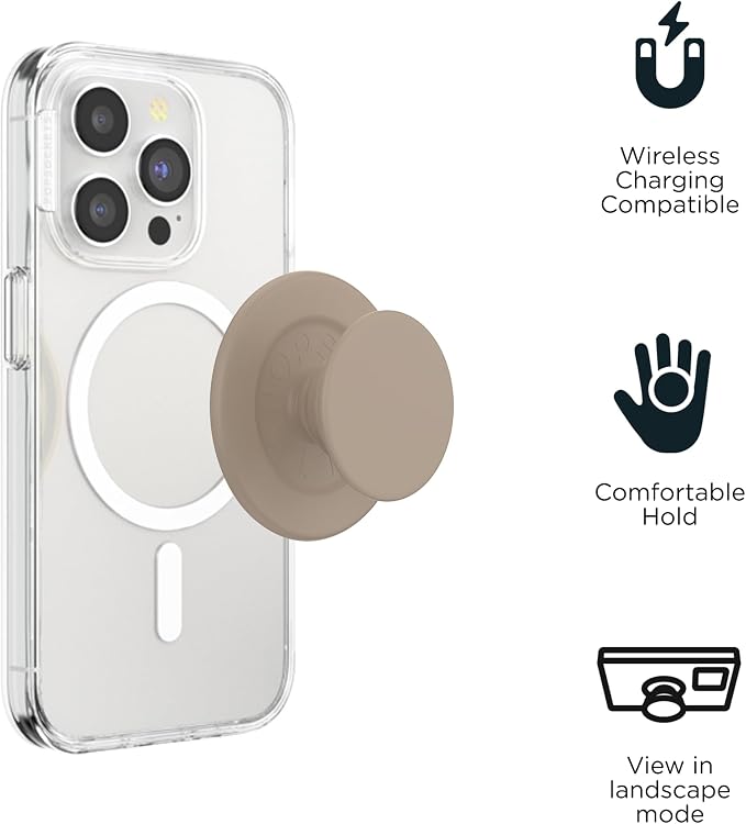 PopSockets Phone Grip for MagSafe, Magnetic Holder- Soft Touch Latte | Removable, For Kindle / Android / iPhone, With Magnet, Brown, Plain, Cream, Beige, Summer Spring
