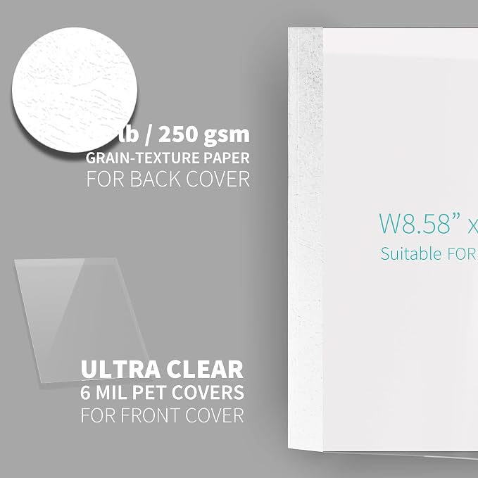 Binditek Thermal Binding Presentation Covers, 1/16 Inch Spine,White,10 Pack | Thermal Binding Covers, 15 Sheets Capacity, Ultra Clear Front, White Paper Back Cover, Letter Size, for Students & Coworkers