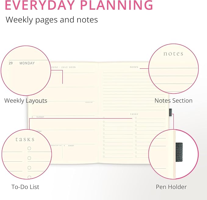 Graphique July 2026 – Dec. 2027 Planner | Pink Dots | Weekly and Monthly Planner, 18 Months Calendar, Hardcover, 6” x 8”