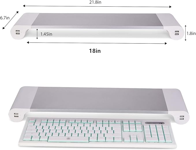 PG Silver Monitor Stand Riser with 4-Port USB Charging ports, Convenient keyboard organiser,Desktop Organizer for Computer, Laptop, TV, Printer - Ergonomic Keyboard Tray & Storage Shelf.