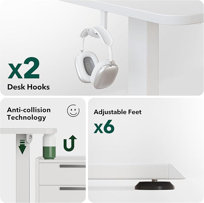 Cubiker L Shaped Standing Desk - 63 x 55 Inch Electric Adjustable Height Corner Standing Desk, Ergonomic Sit Stand Up Table with 3 Memory Buttons, Splice Board for Home Office, White