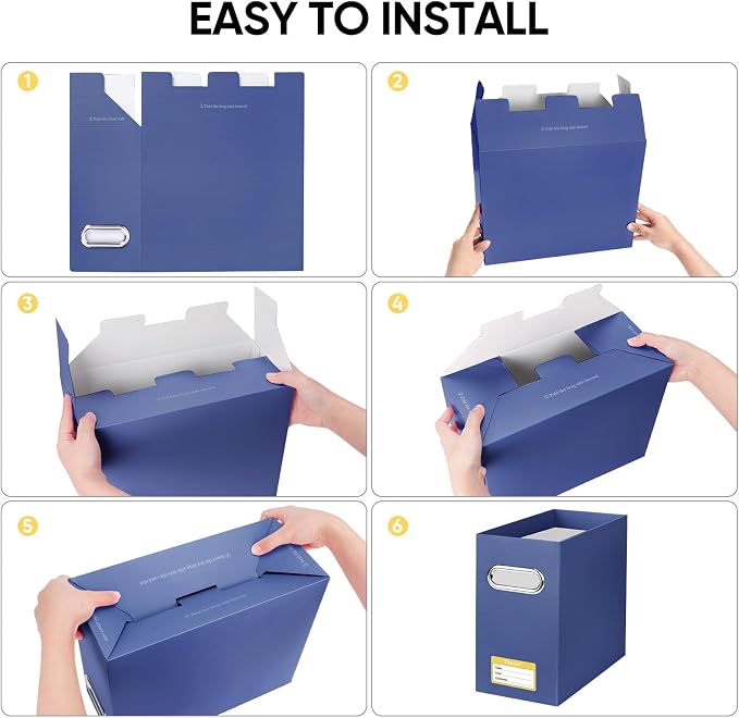 BALEINE 8PK File Organizer Box, Cardboard File Folder Organizer with Handle | Strong Corrugated Paper Core, Label Stickers for Identification, Hanging File Folder Organizer, Home Office Document Storage