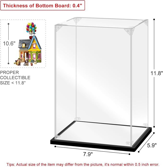 Acrylic Display Case for Collectibles Assemble Acrylic Display Box for Lego 43217 Building Kits Clear Acrylic Case for Display Trophy Action Figures Toys(Black,7.9*5.9*11.8 inch)