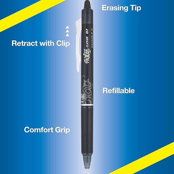 PILOT FriXion Clicker Erasable Pens, 0.7mm Fine Point, Black Ink
