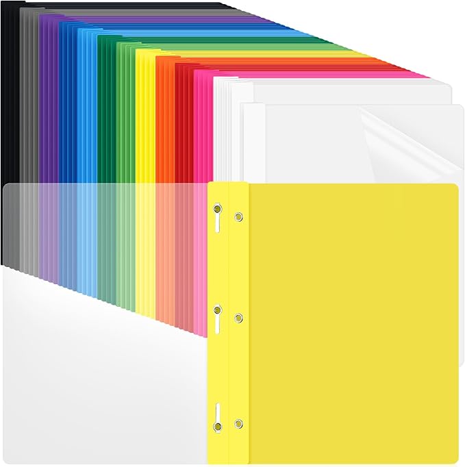 Feifeiya 48 Pack Plastic Report Covers with 3 Prongs Presentation Folders Bulk, 100 Sheet Capacity, Clear Front Report Covers for Presentation Document Paper School Office Supplies (12 Colors)