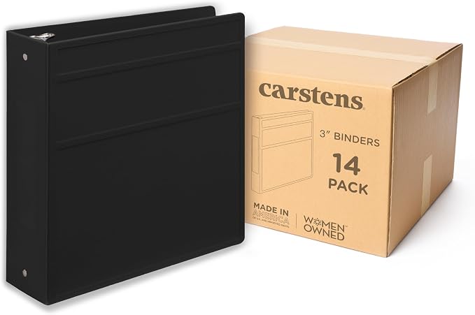 Carstens 3-Inch Heavy Duty 3-Ring Binder - Side Opening, Black, Durable Plastic, Precision No-Gap Rings, Waterproof Cover, No Pockets, Holds 400 US Letter Sheets, BPA-Free, Made in USA (1745-3R)