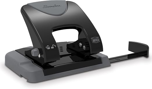 Swingline 2 Hole Punch, 20 Sheet Capacity Hole Puncher, Paper Punch, SmartTouch Low Effort Comfort Handle, Alignment Guide, Black & Gray (74135) (Pack of 6)