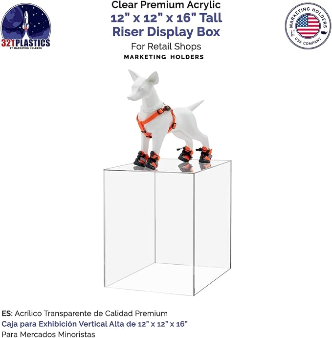Marketing Holders 2 Pack 12" x 12" x 16" Clear Acrylic Display Box with One Open Side No Lid Versatile Tall Plastic Retail Product Riser Storage Bin or Wedding Floral Centerpiece Pedestal